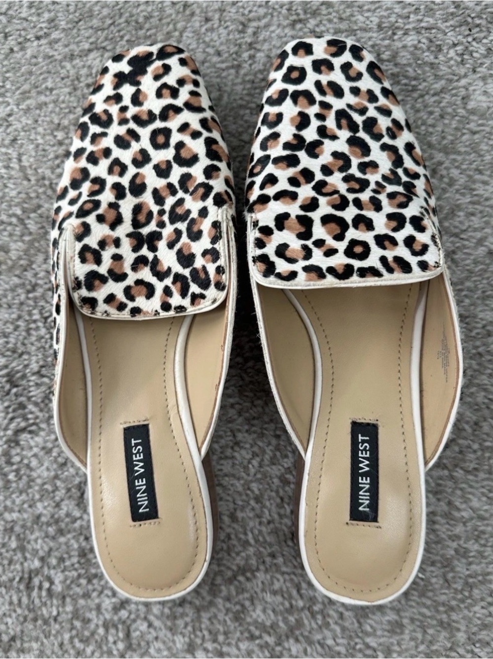 Nine West Leopard Print Slip-On Mules in White, Brown & Black